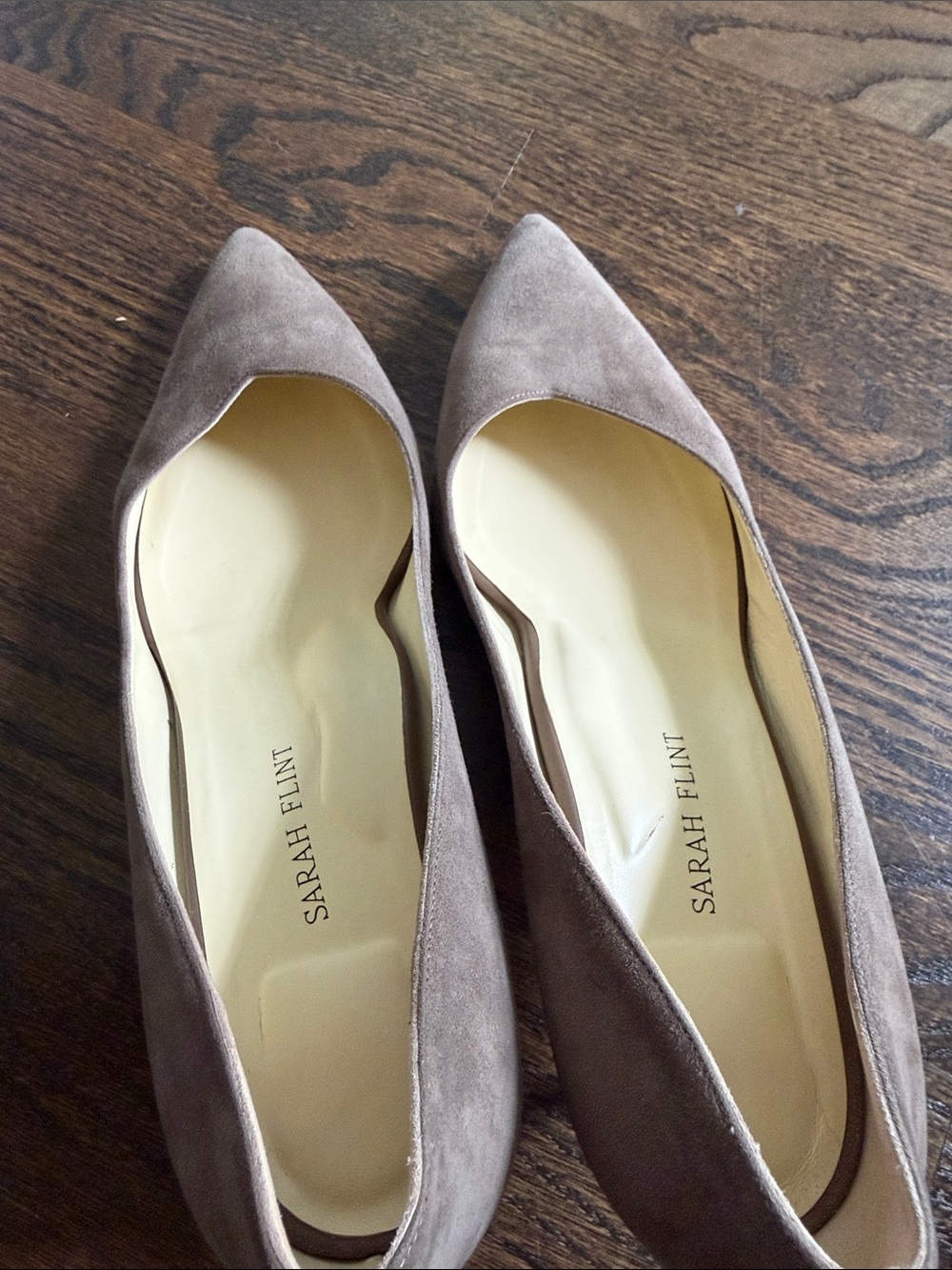 Sarah Flint Taupe Suede Pointed Toe Pumps - Picture 2 of 9